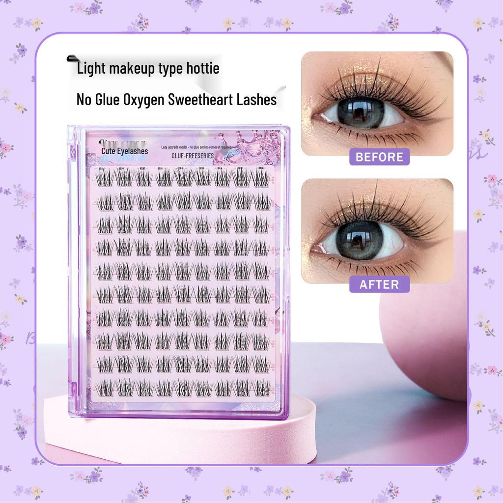 Mengjie Shangpin Glue-Free Natural False Eyelashes - Self-Adhesive, Beginner-Friendly, Photogenic Clumps, Large Capacity.