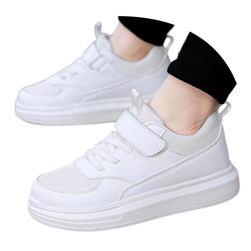 Boys & Girls Lightweight Athletic Sneakers – Comfortable Casual Shoes for School, Running & Everyday Wear – White, Size 35