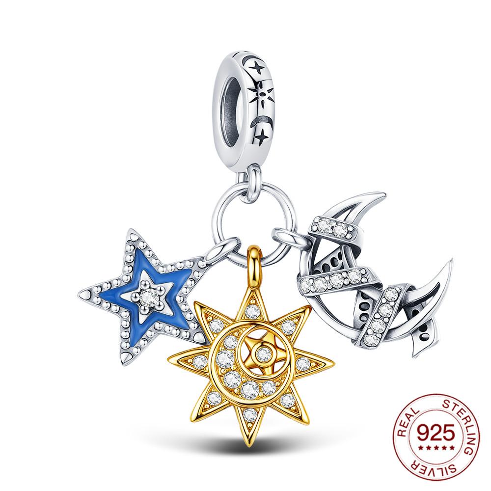 Copper Charm Stars Sun And Moon Pendant Diy For Classic Bracelet Women Fashion Jewelry Holiday Gifts