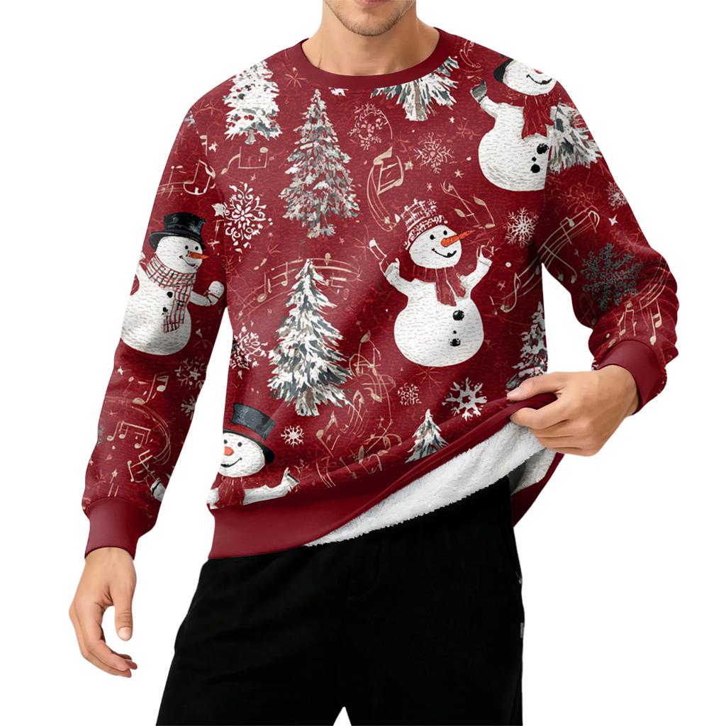 Men's Round Neck Fleece-Lined Thick Solid Color Sweatshirt