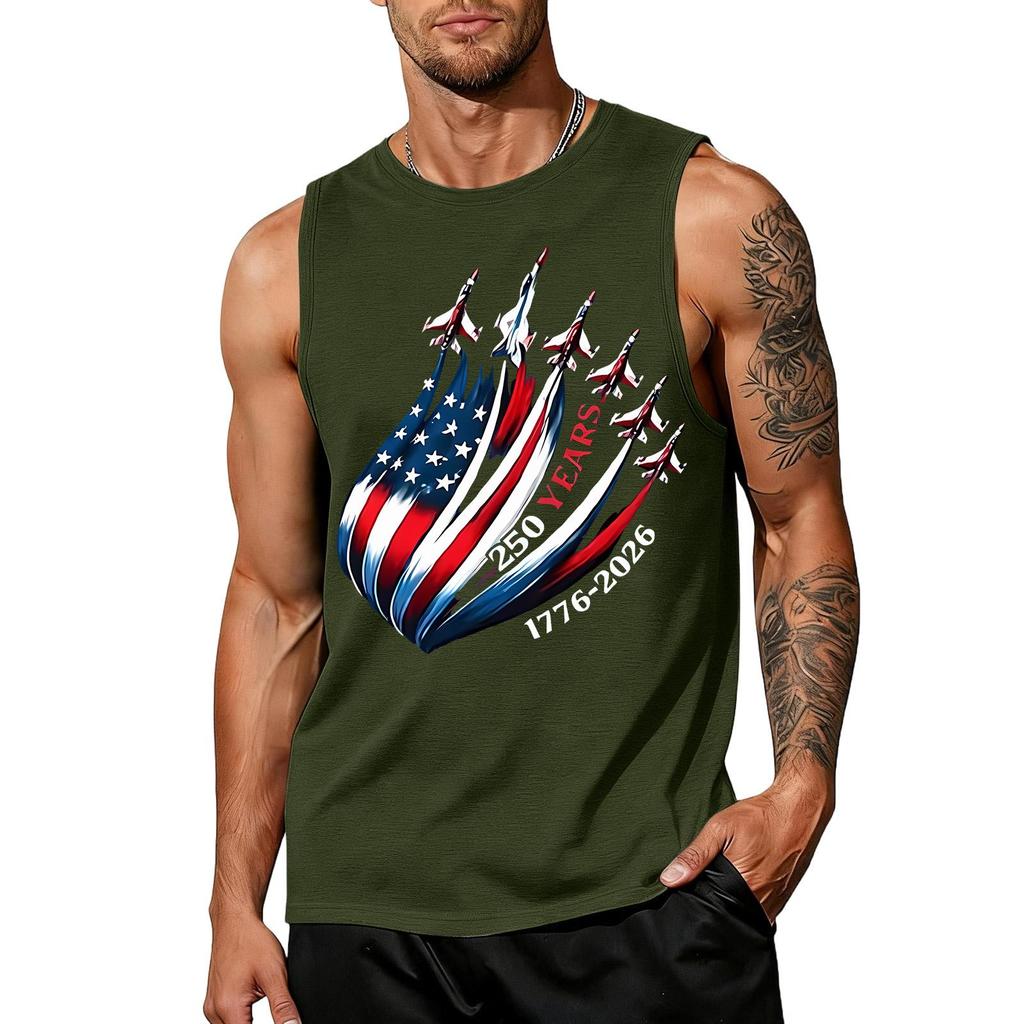 Men's Sleeveless Tank Top Casual Loose Fit Summer Daily Wear Muscle Shirt with Patriotic Graphic Print Lightweight Breathable Fabric
