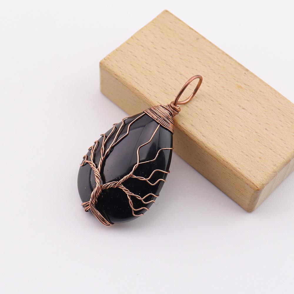 Natural Stone Agate Water Drop Tree of Life Pendant Necklace
