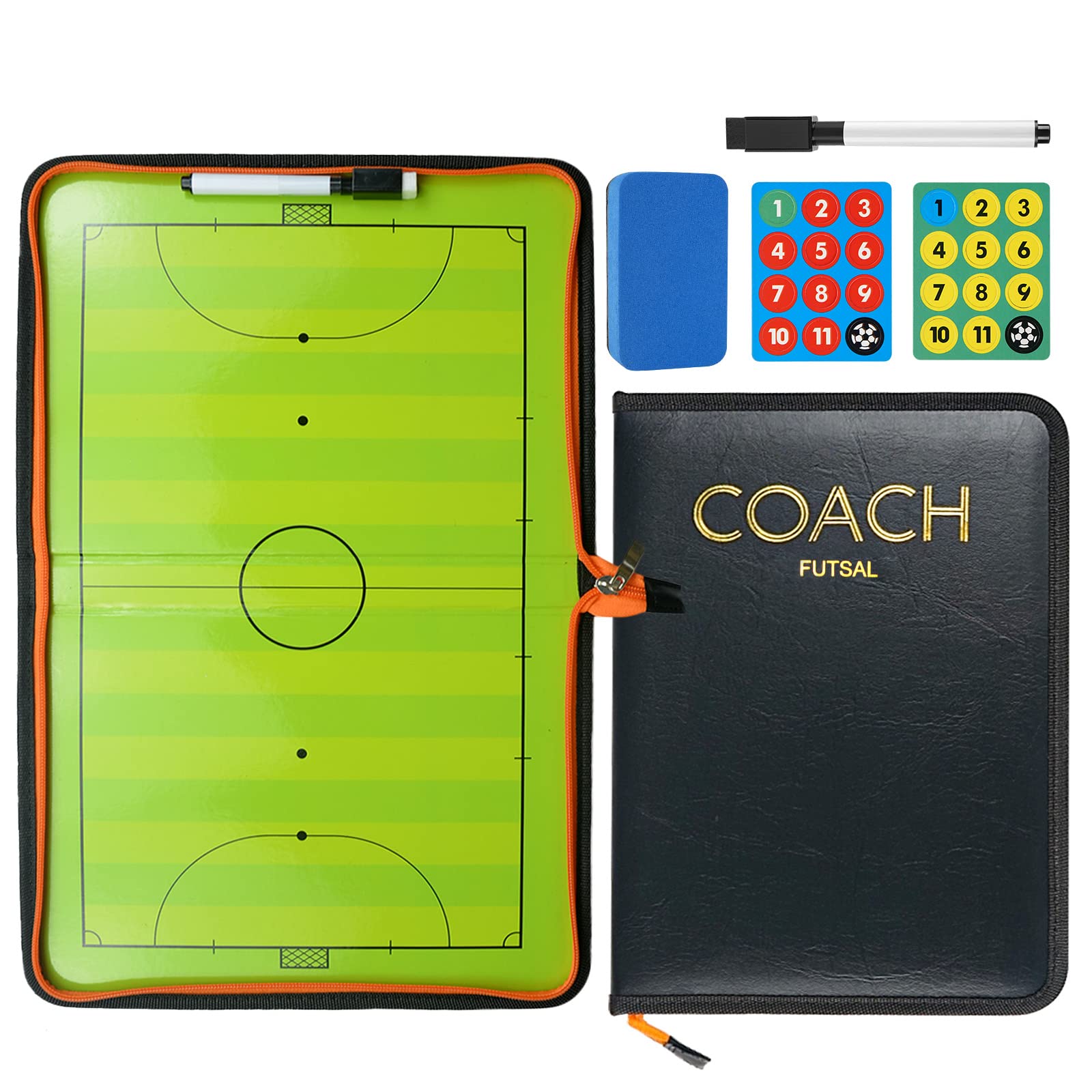 Pure Vie Foldable Magnetic Soccer Tactics Board Coaching Board Portable 5-a-side Soccer Tactics Board Magnetic Coaching Board Waterproof PU Leather Fu