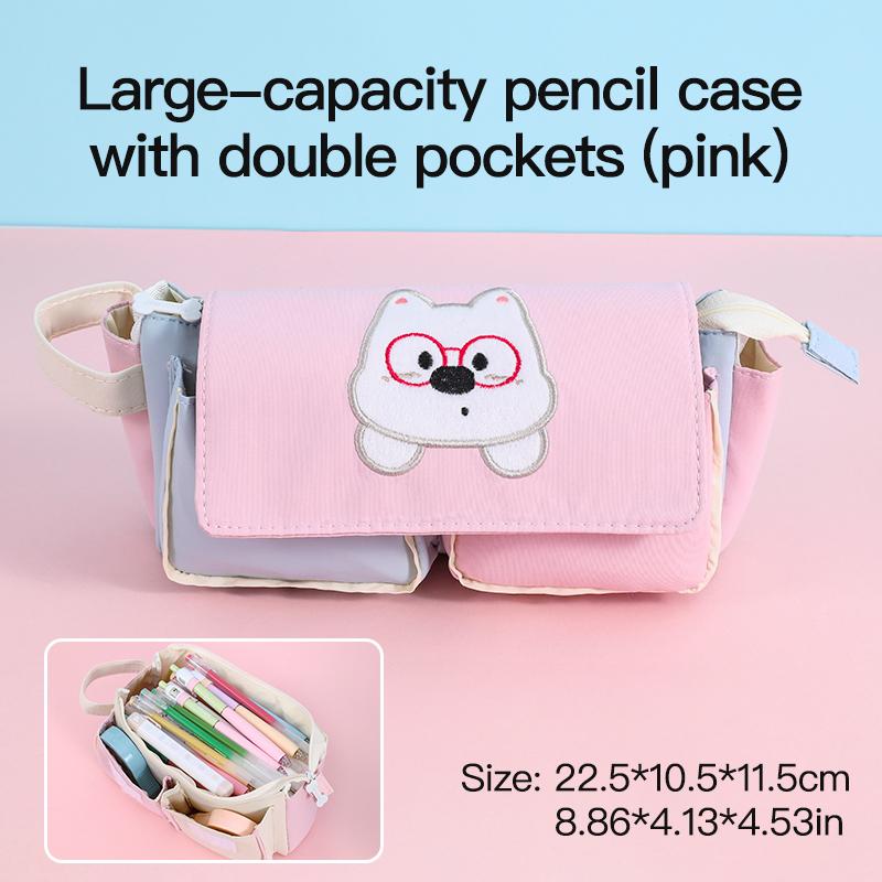 4 Styles New Double Pocket Pencil Case Kawaii Cartoon Large Capacity Waterproof For Student Stationery Storage Bag