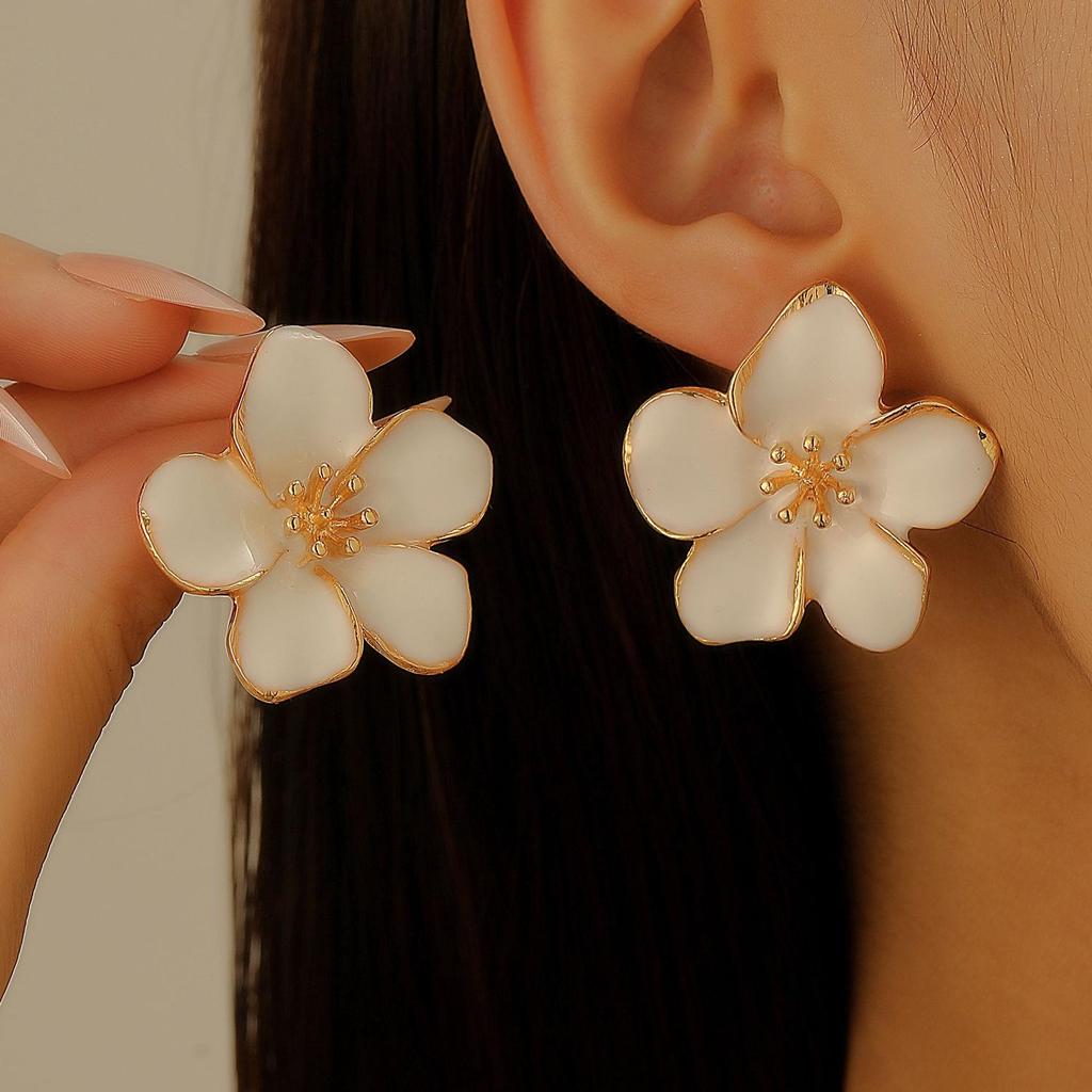 Colorful Drip Oil Flower Stud Earrings - Simple Double-Layer Petal Design for Women, Perfect for Spring and Summer