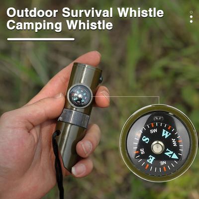 Emergency Survival Whistle with LED Light Compass Thermometer Portable Lightweight Whistle Multifunctional Outdoor Tool