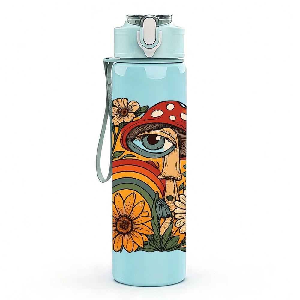 1PC Sunflower Surprised Eye Art 750ml Color Plastic Sports Water Bottle Leakproof Flip Straw Lid For Sports Office Home Use