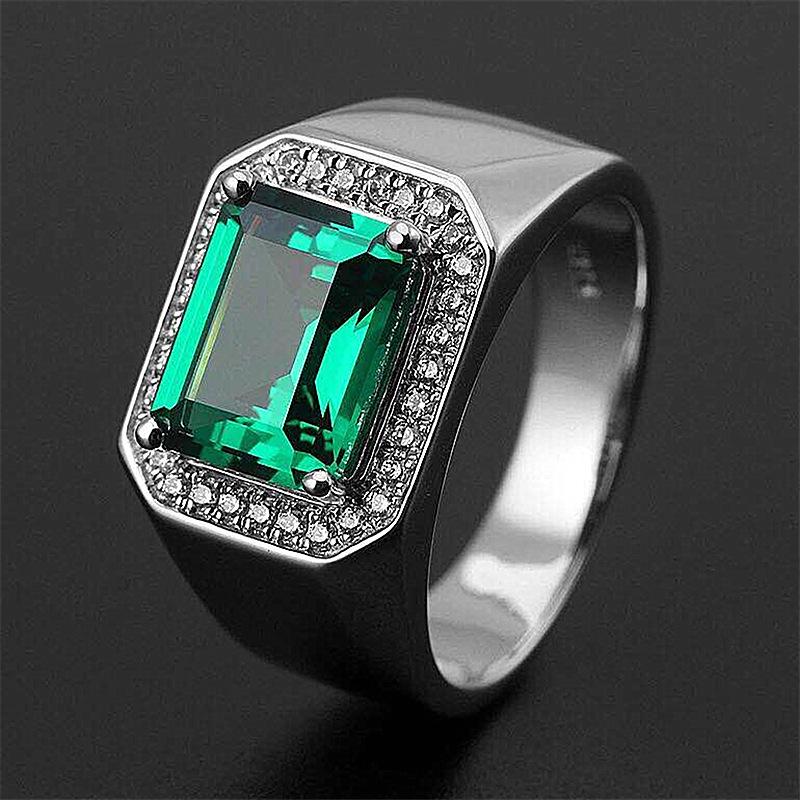 Solitaire Male 5ct Lab Emerald Sapphire Ring 925 Sterling Silver Engagement Wedding Band Rings for Men Moissanite Party Jewelry