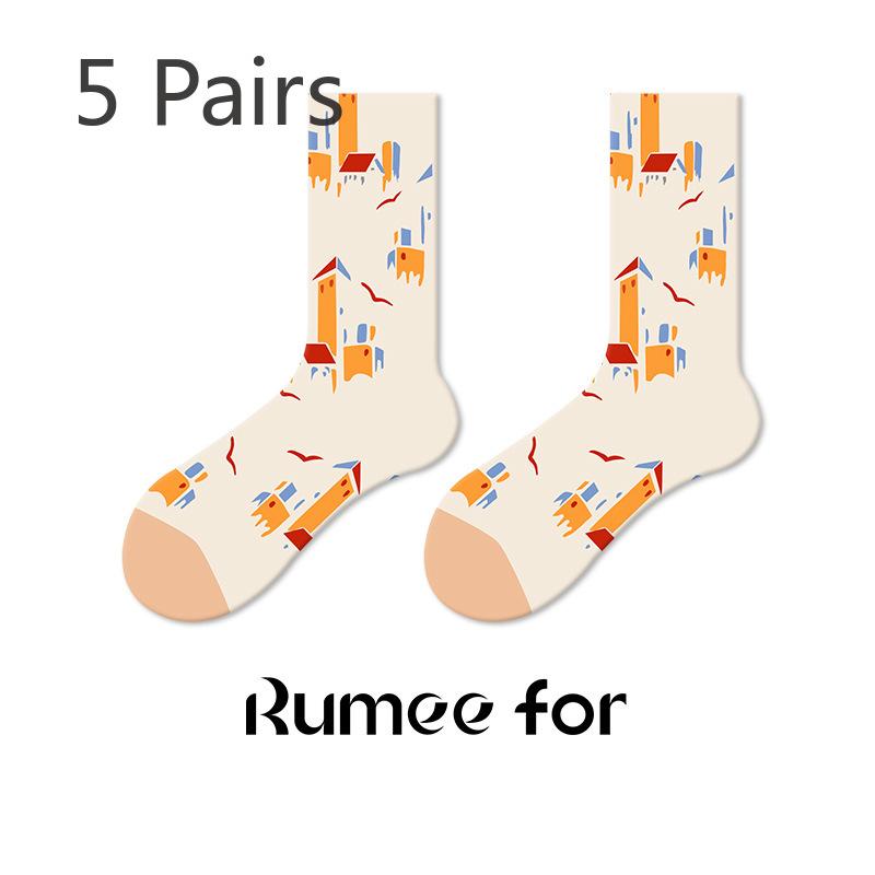 

5 пар женских осенних винтажных новых хлопковых носков без косточек 5 Pairs