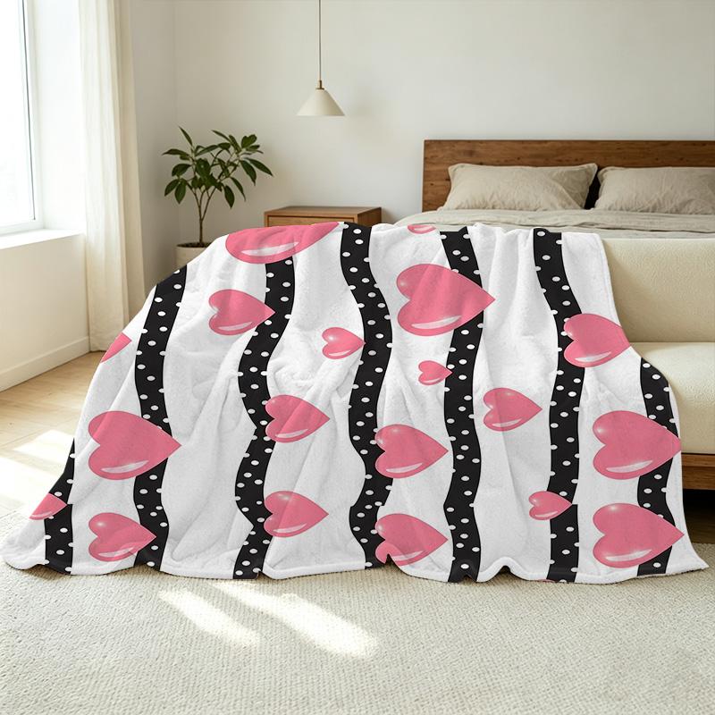 Heart Series Flannel Fleece Blanket Soft Breathable All-Season Warm Throw for Home Office, Skin-friendly Decorative, Perfect Valentines Gift
