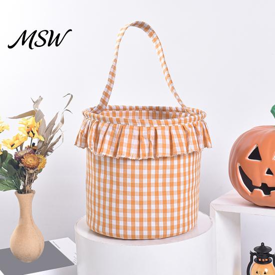 Süßes oder Saures Körbe Halloween Korb, Karo Rüschen Süßigkeiten Eimer mit Griff Taschen für Kinder Kinder, Wiederverwendbarer Vichy-Stoff Aufbewahrungskorb Partygeschenke