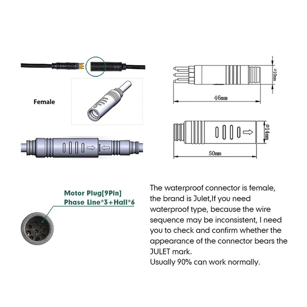 Electric Bike Controller DC 36V 48V 22A Brushless Square Wave Controller with Waterproof Connector Light Wire for 500W Motor