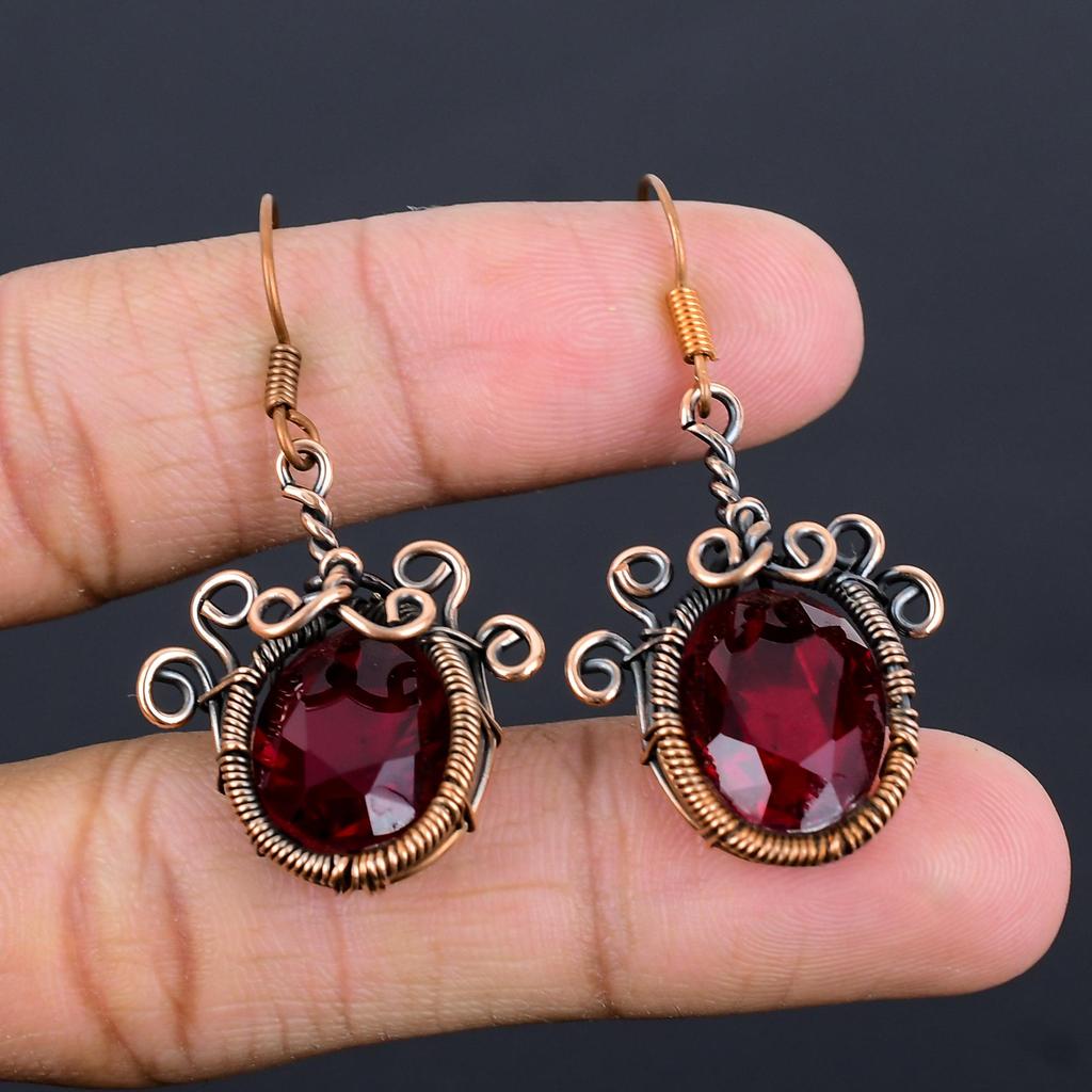 Garnet Jewelry, 999 Copper Wire Wrapped Earrings, Handmade Gemstone Jewelry Earrings For Memorial Day