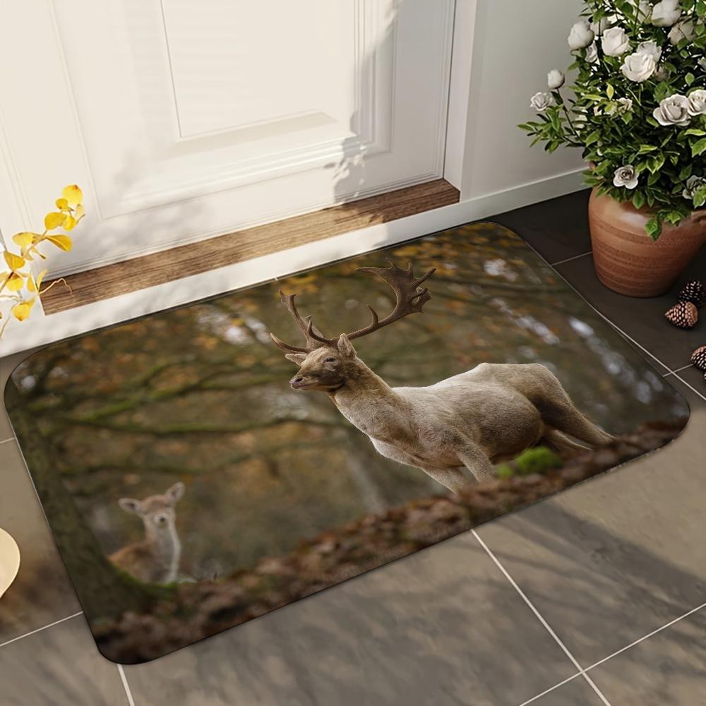 1pc Natural Forest Deer Bathroom Absorbent Mats Anti-Slip Mats Home Decor Supplies Carpets Home Kitchen Floor Mats