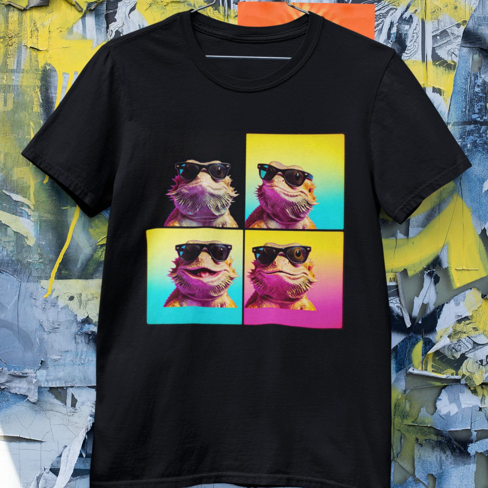 Bearded Dragon Sunglasses T-Shirt Lizard Graphic Cool Funny Unisex Tee S