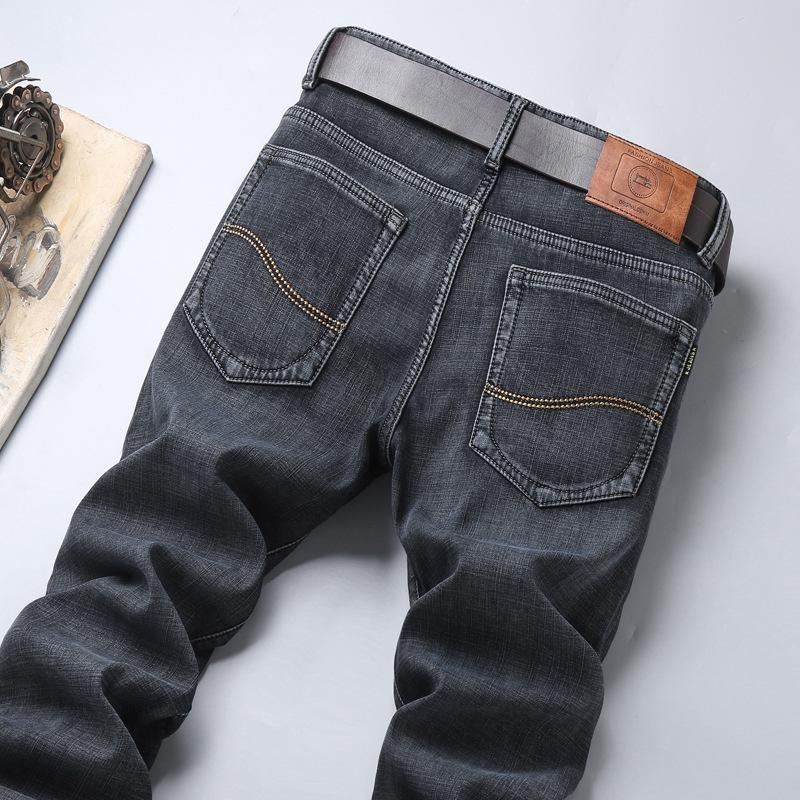 2024 Winter New Men'S Slim Fit Small Straight Leg Denim With Thick Fleece For Warmth And Casual Stretch Long Pants