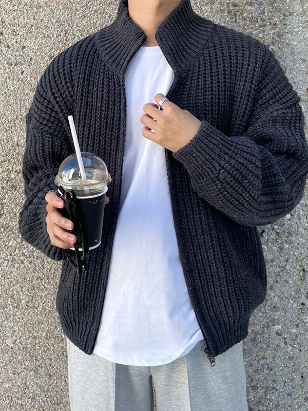 Chaqueta Cárdigan de Punto Retro Coreana con Cuello Mao para Hombre