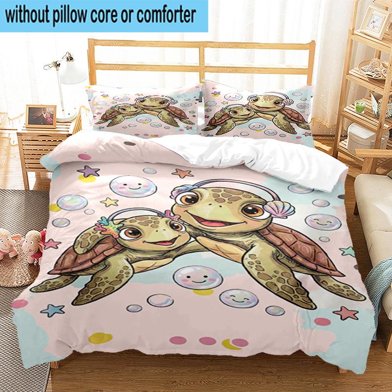 Underwater Two Sea Turtles 3pcs Bedding,Including 1pc Duvet Cover And 2pcs Pillowcases Perfect for Christmas,Ideal for Bedroom, Dormitory