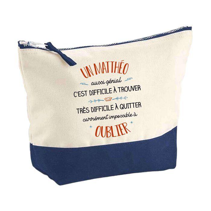 Pochette fond bleu Matthéo aussi génial - Cadeau Original - Anniversaire - Personnalisé Trousse Grand Format