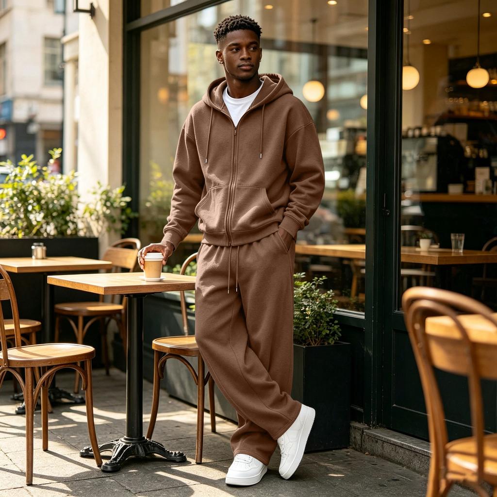 Men's 2 Piece Tracksuit Set with Loose Fit Zip Up Jacket and Sweatpants Casual Versatile Sportswear