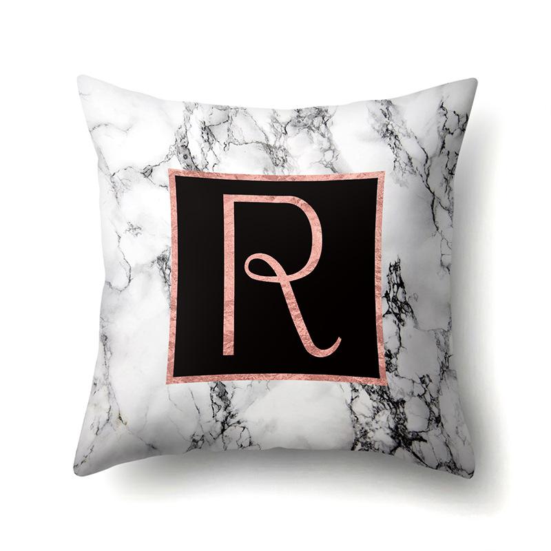 Polyester Pillowcase 26 English Letters Rose Gold Home Marble Decorative Printed Pillowcase