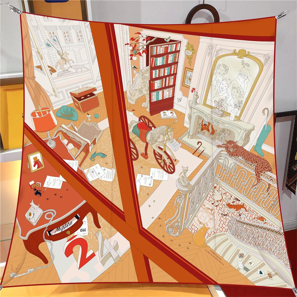 Silk Scarf Women Printed Square Scarves Head Echarpes Silk Foulards Femme Wraps Beach Shawls Bandana Lady Hijabs 90CM