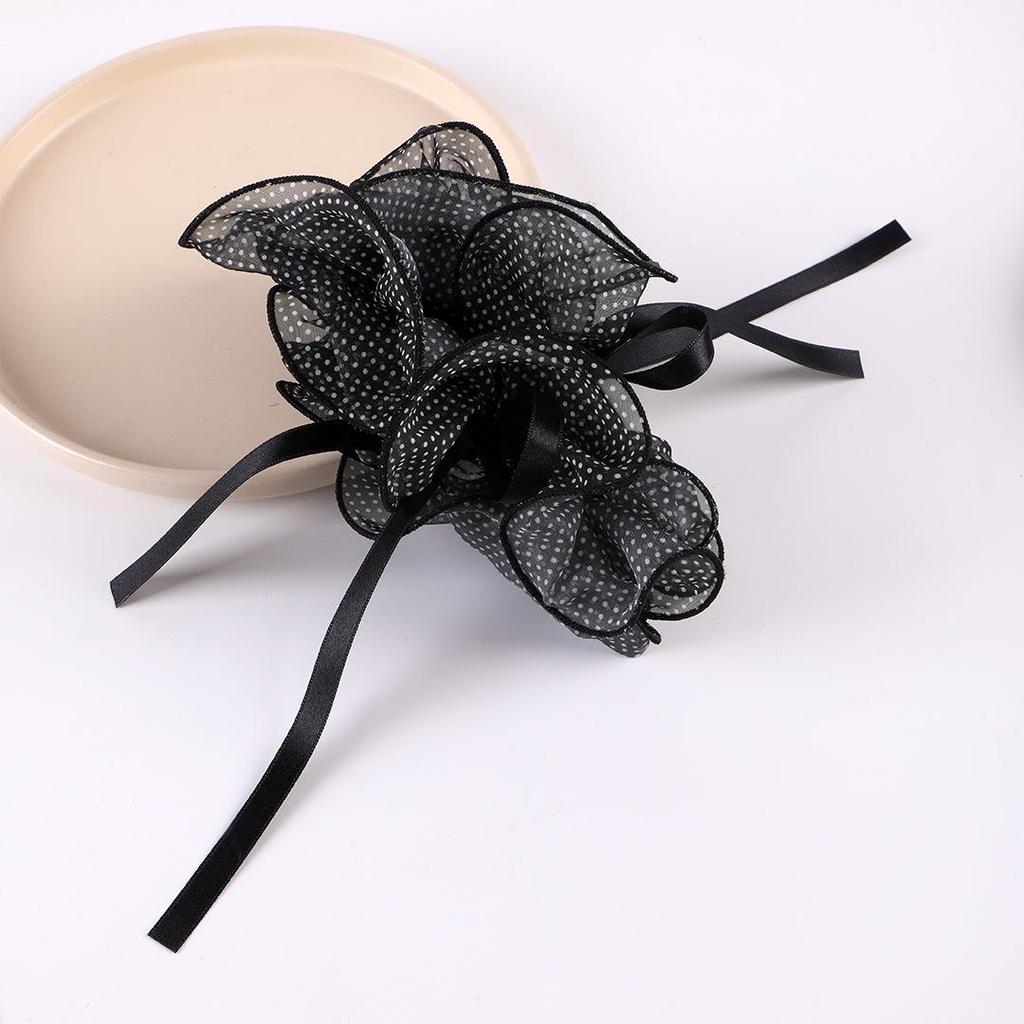 Polka Dot Mesh Flower Hair Clip – Elegant Korean Style Updo Accessory