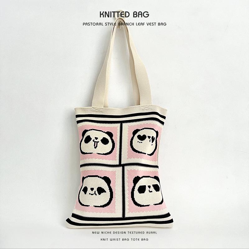 2025 Cute Panda Knitted Shoulder Bag: Large Capacity, Versatile Storage for Women and Students