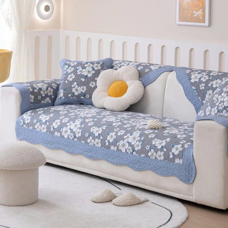 Pastoral Printed Fabric Art Sofa Cover Cotton Non-slip Decor Couch Mat Small Fresh Style Universal for All Seasons Sofa Cover