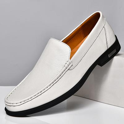 Fashion New Genuine Leather Mens White Low Heeled Business Shoes Fashion Mens All-match Male Shoes Handmade Comfortable Punching Loafers