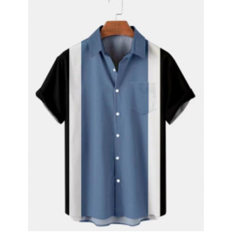 Summer new men's top striped D print men's cardigan lapel