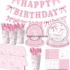 Pink Bow Birthday Party Disposable Tableware Set