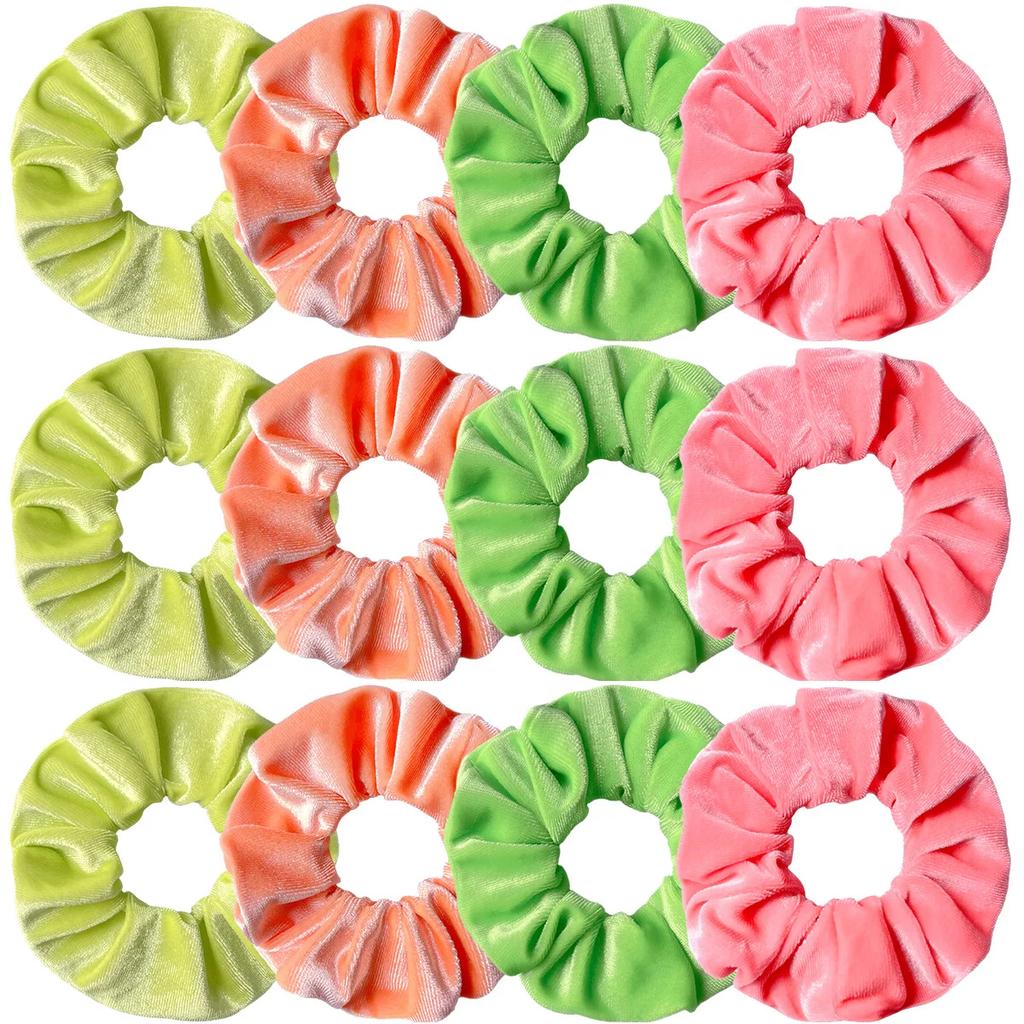 12pcs Vintage Women Pink Velvet Scrunchies Baby Girls Headwear White Black Blue Green Elastic Hair Bands Kids Hair Accessories