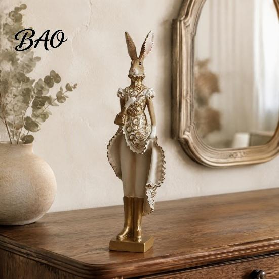 Housewarming Gifts for New Home Vintage Resin Mr & Mrs Rabbit Figurine, Dress Bunny Statues, Farmhouse Unique Aesthetic Room Accessories Country