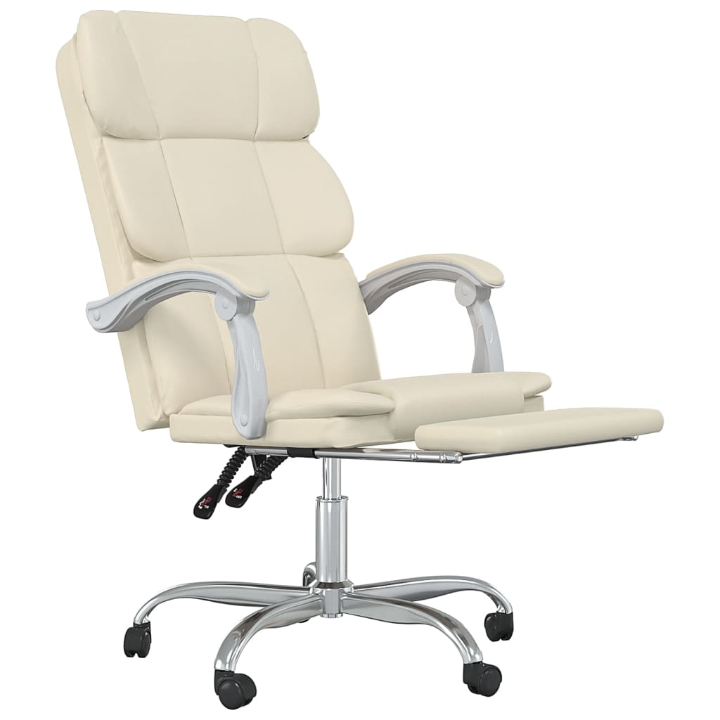 Office Chair with Reclining Function Cream Faux Leather