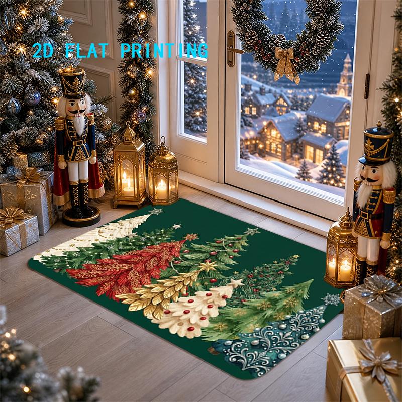 1pc 2D Flat Vintage Christmas Tree Entry Rug, Festive Decor Mat for Home, Outdoor, Entryway, Bedroom, Balcony, Holiday Gift
