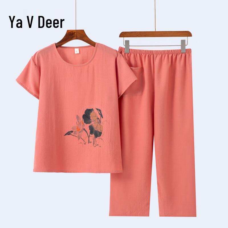 Yalu 2026 Summer Short-Sleeve Two-Piece Set for Middle-Aged & Elderly Women 3XL