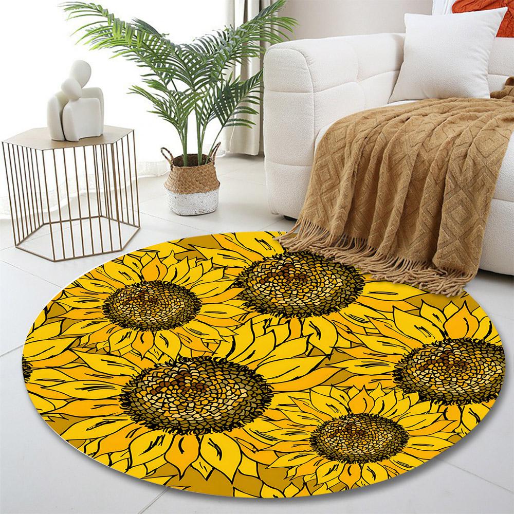 Sunflower Pattern Round Carpet Design Print round rug, living room, bedroom, playroom carpet, non slip floor mat, gift