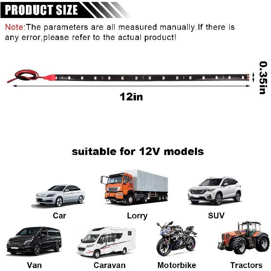 6PCS LED Strip Underbody Light, 12V 1Ft Flexible Auto Light Strip, Waterproof Car Underglow Strip, High Brightness Car Interior & Exterior Decoration