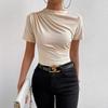 High Neck Ruched Slim-fit Short Sleeve Women's T-shirt 2025 Spring/Summer Collection