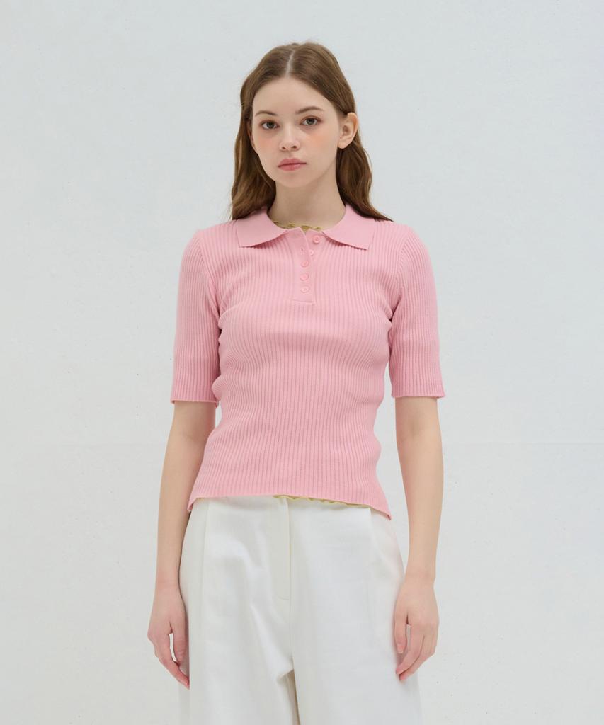 Kamino Ribbed Collar Knit Pink