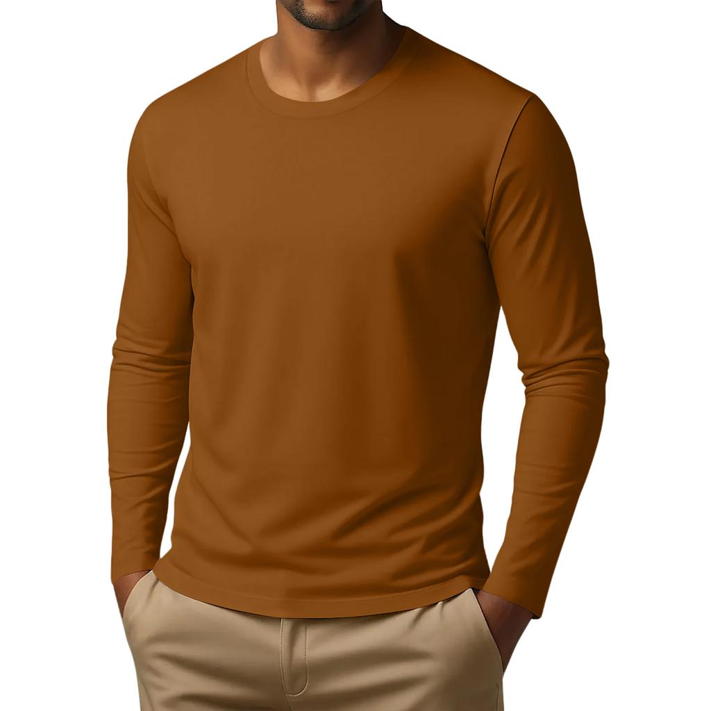 Camiseta Básica de Manga Larga con Cuello Redondo para Hombre Suave Cómoda Ligera Top Casual Adecuado para Usar en Capas y el Uso Diario