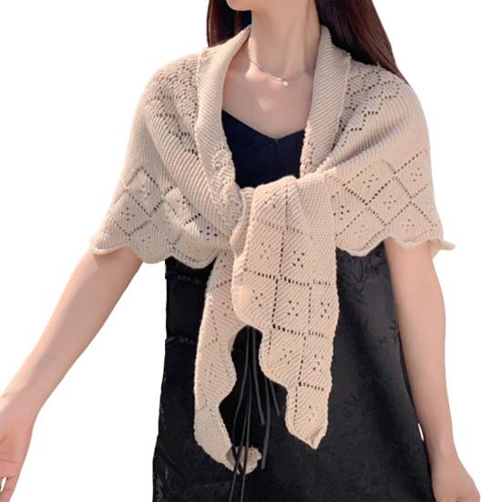 Strickschal für Damen, einfarbig, Fransendesign, leicht, vielseitig, hohl, Schal mit offenem Strickmuster