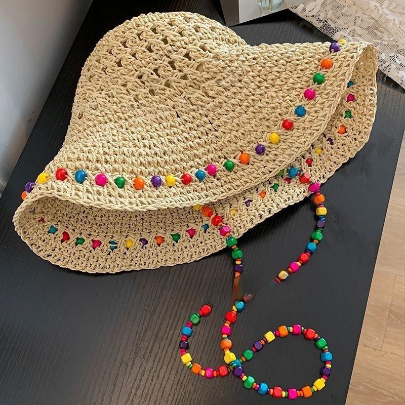 Ethnic Style Big Brim Straw Hat Women's Summer Seaside Vacation Beach Hat Sunshade Sunscreen Bucket Hat Straw Sun Hat