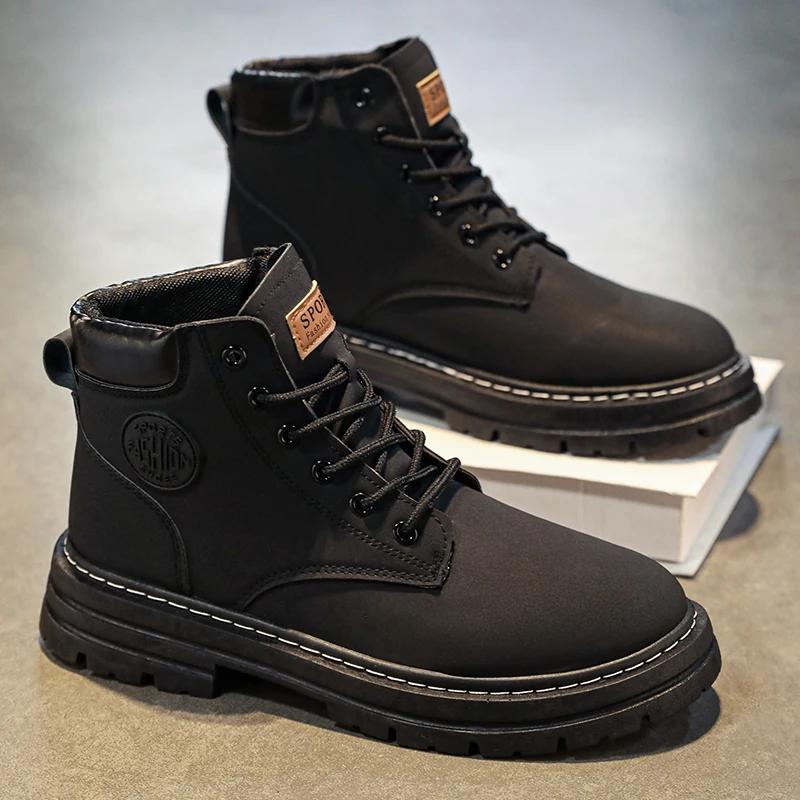 Men's High Top Versatile Casual Shoes Trendy New Outdoor Black Thick Soled Casual Motorcycle Boots New  Chelsea Boots Men