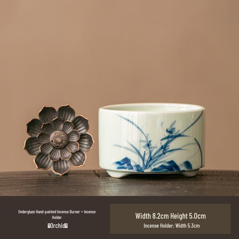 Hand-Painted Blue and White Porcelain Incense Burner with Landscape Design