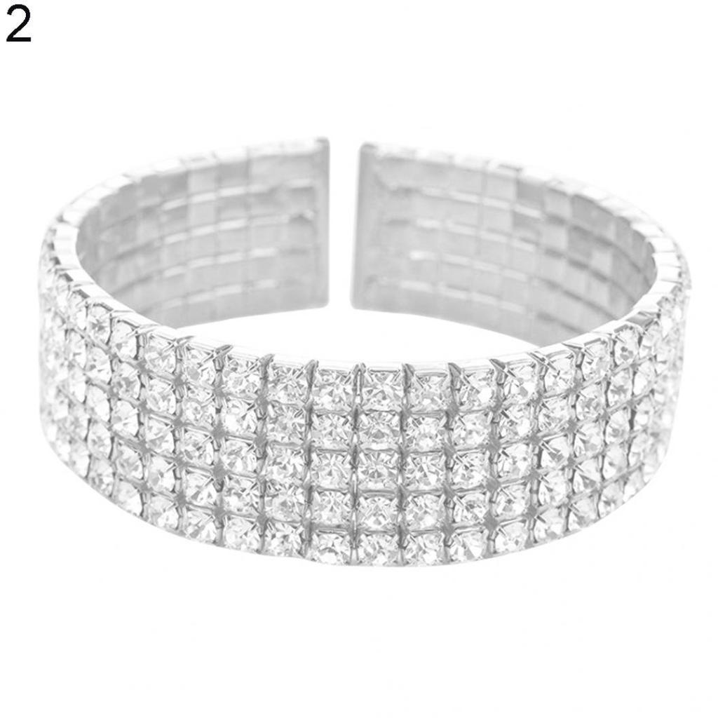 Yaomiao 7 Stücke Strass Stretch Armband Tennis Armreif Silber Stapelbar Strass Armband Hochzeit Schmuck Für Frauen Braut Mädchen