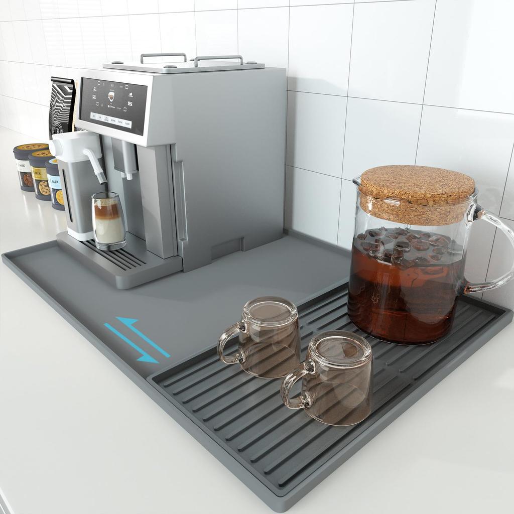 2-in-1 Silicone Coffee Bar Mat - Non-Slip Counter Protector for Espresso Machine (23.6x15.7in), Dishwasher Safe