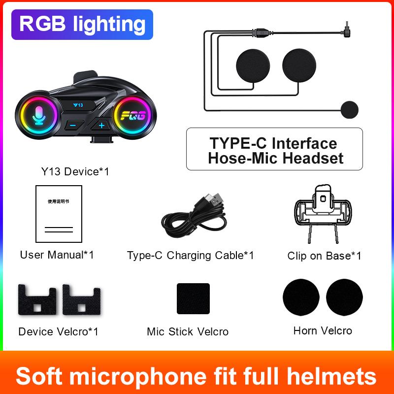 Helmet Bluetooth Headset Fm Waterproof Noise Reduction Ultra-Long Battery Life Rgb Light Bluetooth 6.0 Chip Motorcycle Headset
