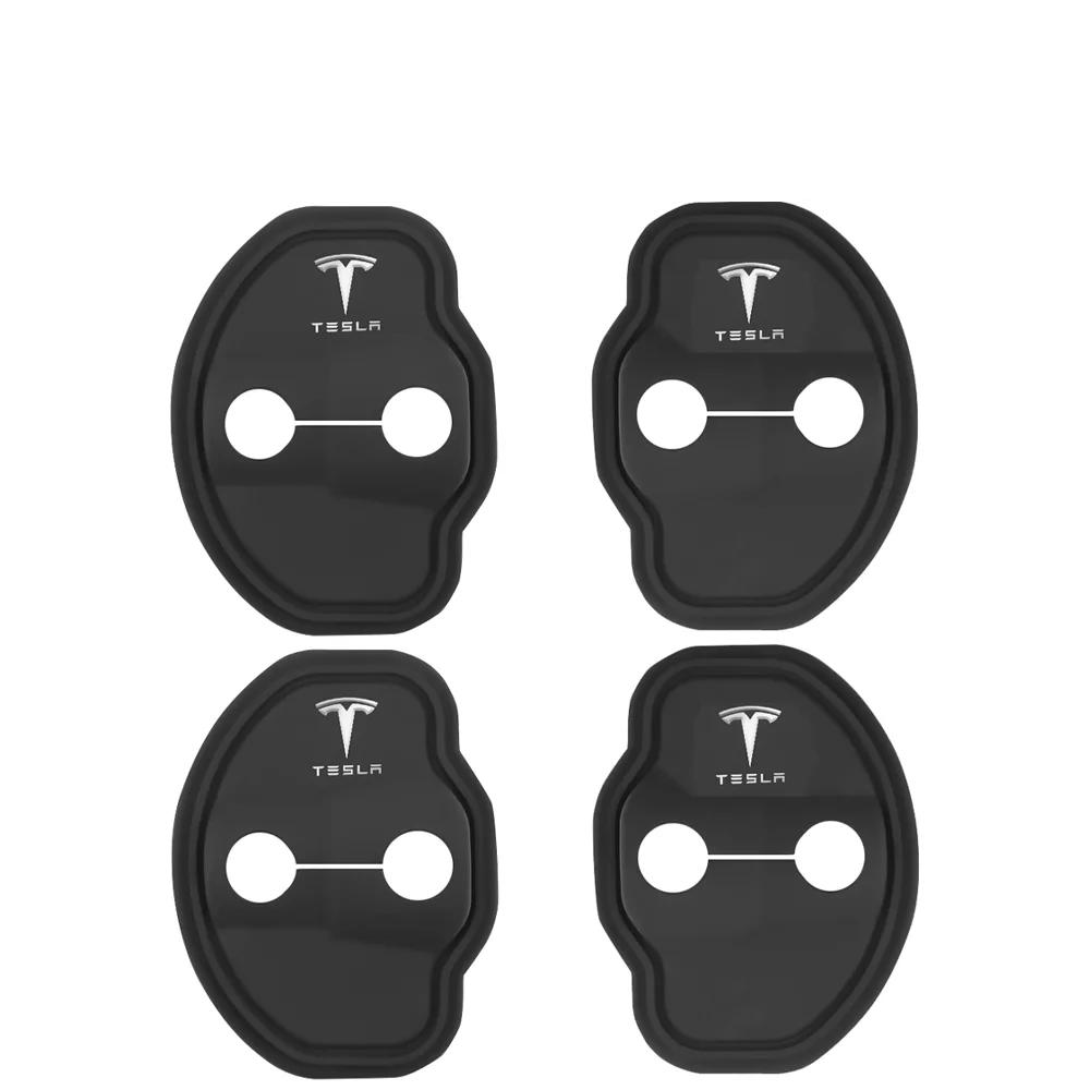 Car Sticker Tesla 2/4pcs Car Door Lock Buckle Protection Cover Auto Accessories For Tesla Model 3 Y S X 2021 Roadster Cybertruck